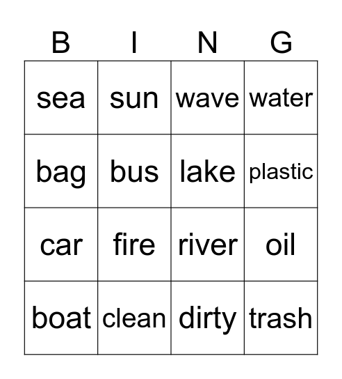 Pollution Bingo Card
