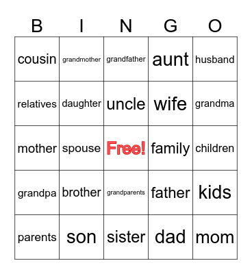 MY FAMILY Bingo Card