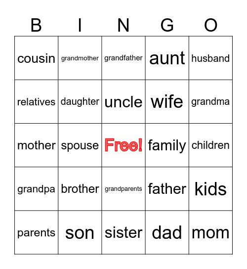 MY FAMILY Bingo Card
