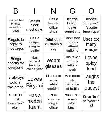 Friday Fun Bingo! Bingo Card