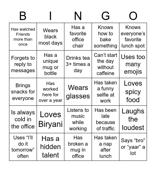 Friday Fun Bingo! Bingo Card