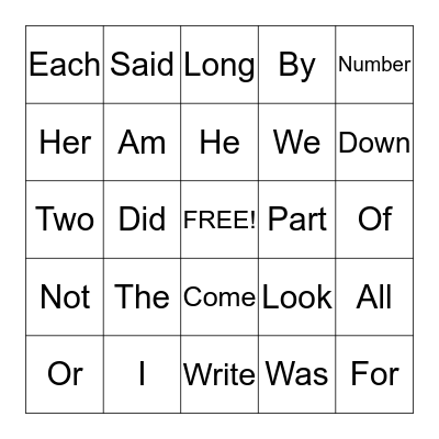 1st Grade Sight Words - BINGO Card