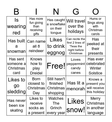Holiday Bingo Card