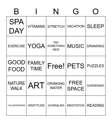 Wellness Bingo Card