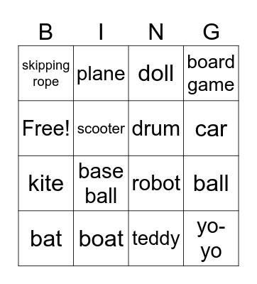 TOYS Bingo Card