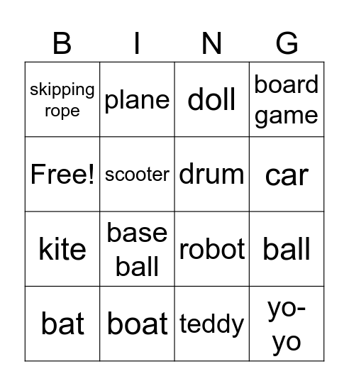 TOYS Bingo Card
