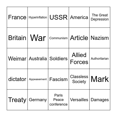 Causes of World War II Bingo Card