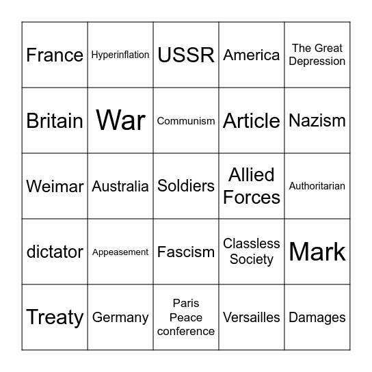 Causes of World War II Bingo Card