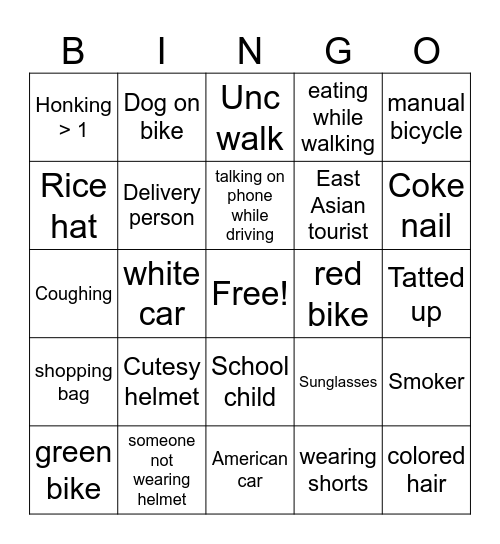 General vetnam Bingo Card