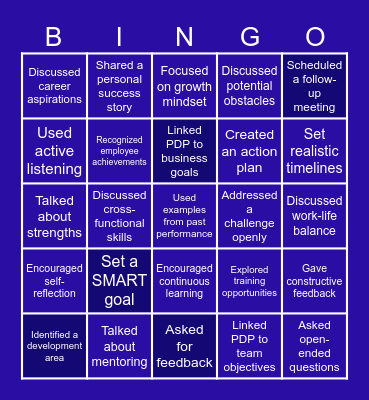 Personal Development Plan Bingo Card