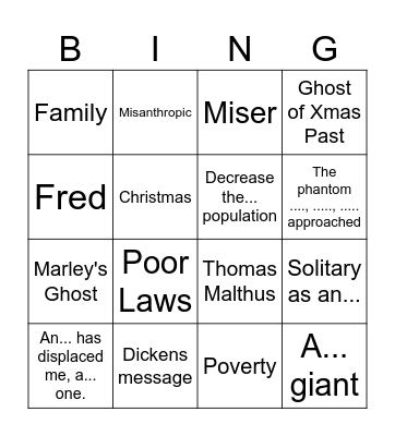A Christmas Carol Bingo Card