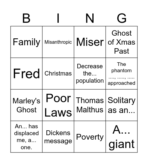 A Christmas Carol Bingo Card