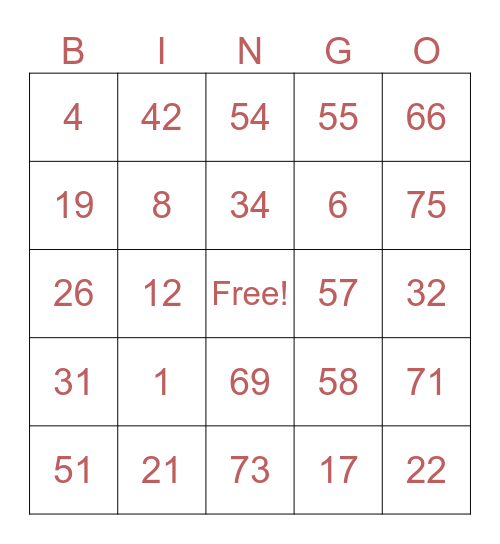 Untitled Bingo Card