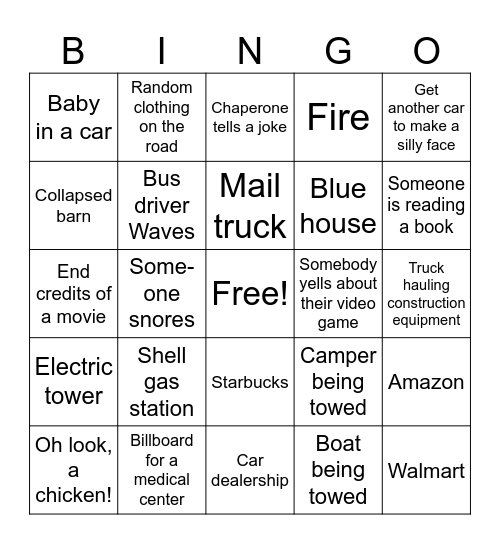 Nationals Bus Bingotractor Bingo Card
