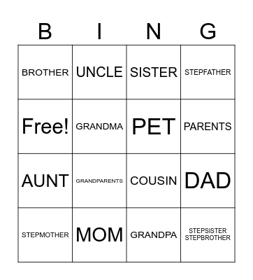 FAMILY Bingo Card