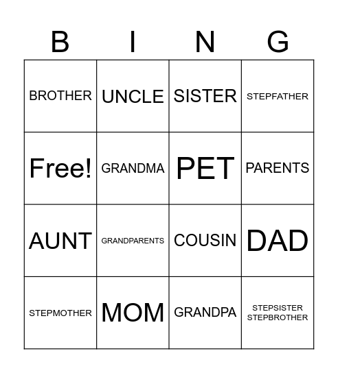 FAMILY Bingo Card