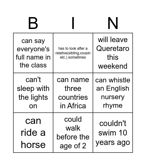 Modals words inly Bingo Card