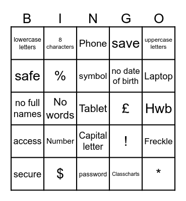 Computer Parts Bingo Card