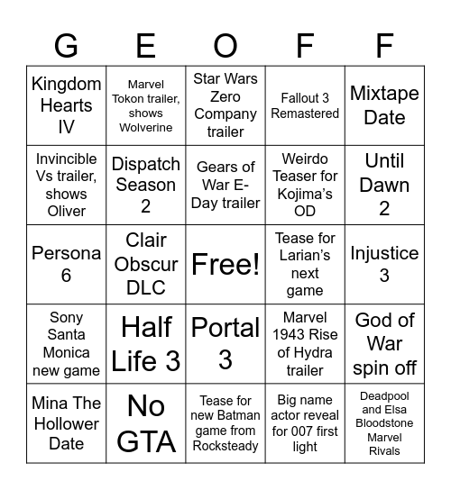 Untitled Bingo Card
