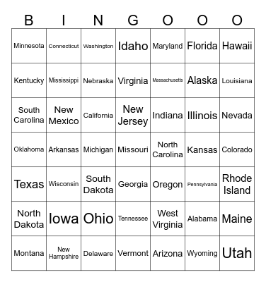 States Bingo Card