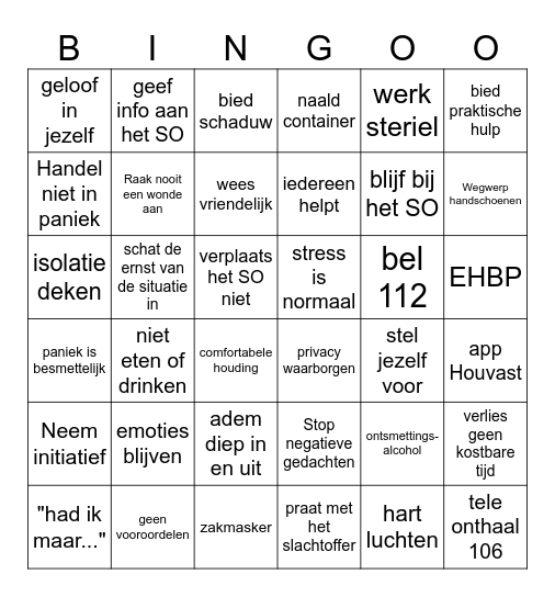 6 Basisprincipes EHBO Bingo Card