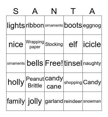 Holiday Bingo Card