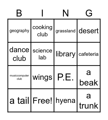 School subjects and activities Bingo Card