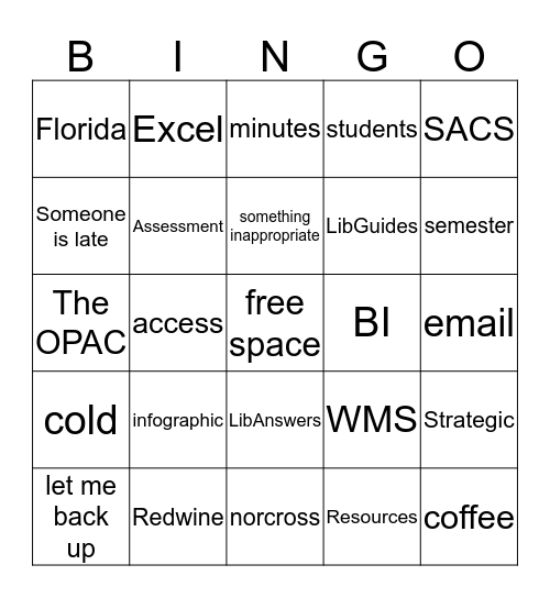 Library Meeting  Bingo Card