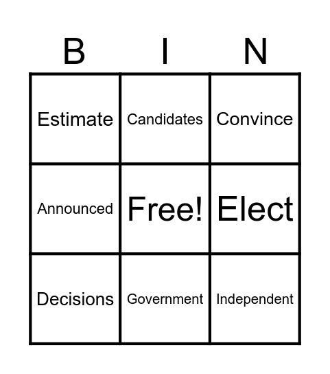 "Vote" Vocabulary Bin Bingo Card