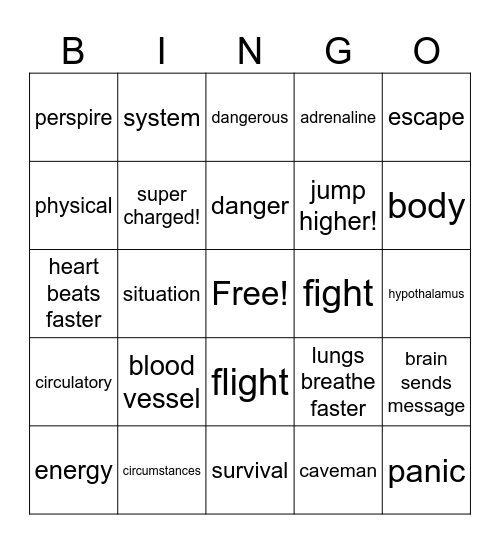 Fight or Flight Bingo Card