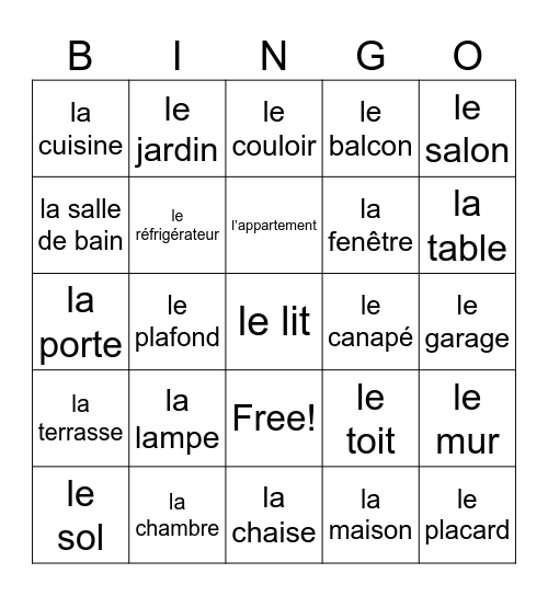 La Maison Bingo Card