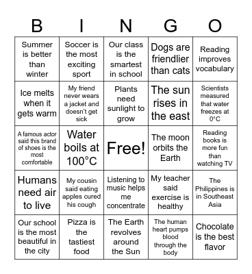Fact vs. Opinion Bingo Card