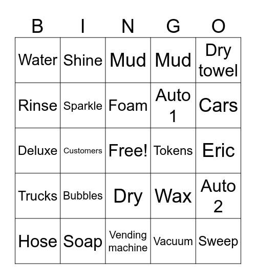 SHINE TIMES CARWASH Bingo Card