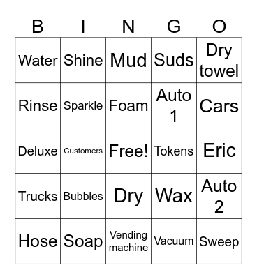 SHINE TIMES CARWASH Bingo Card