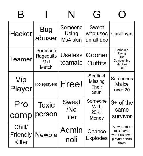 Forsaken Bingo!1!1!1!1 Bingo Card