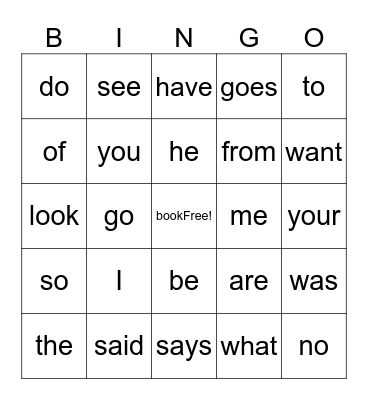 Heart Words Bingo Card