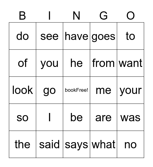 Heart Words Bingo Card