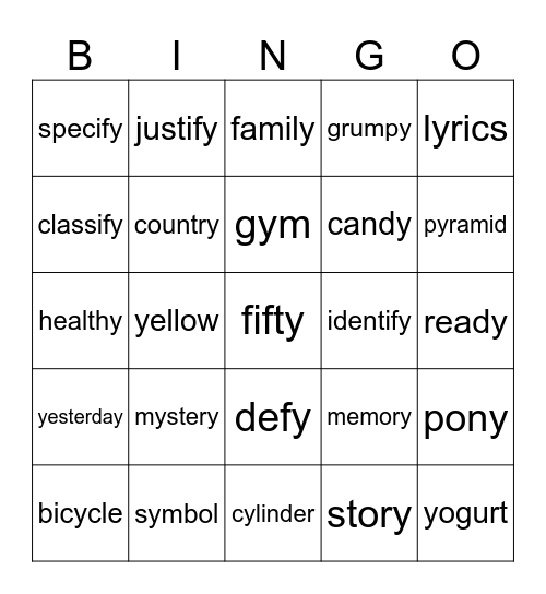 Many Jobs of "Y" Bingo Card