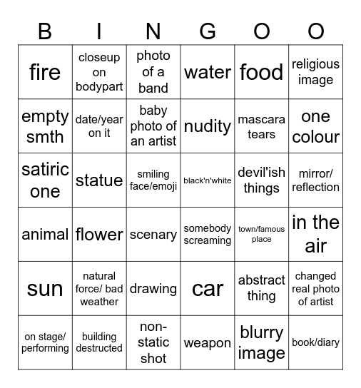album cover Bingo Card