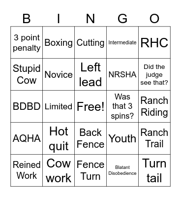 Ranch Horse Bingo Card