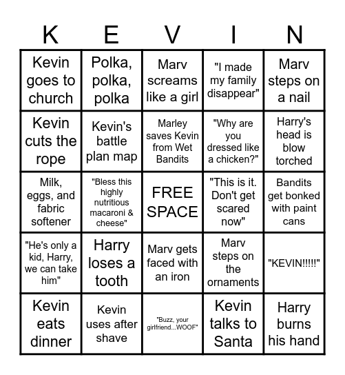 Home Alone Bingo Card