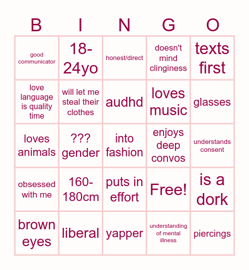 are you laur's type? Bingo Card