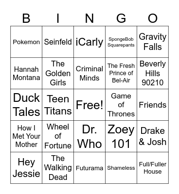 TV Theme Song Bingo Card