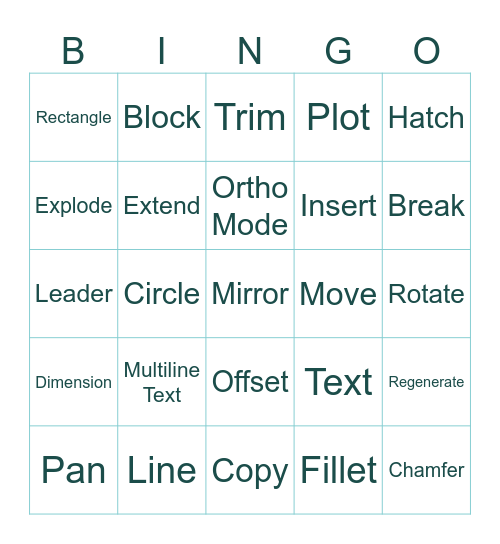 AutoCAD Command Bingo Card
