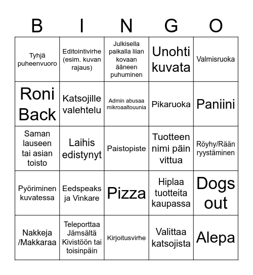 Timon video -bingo Card