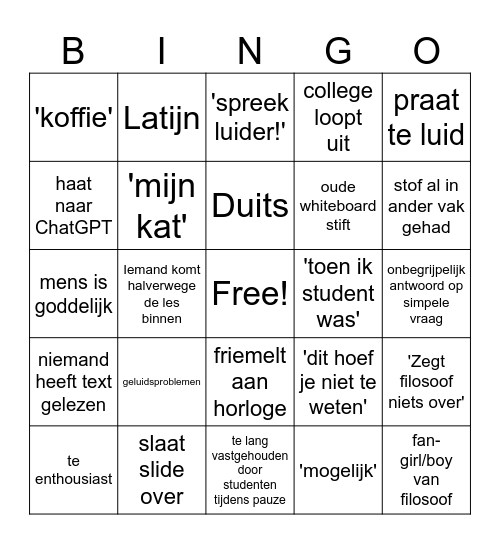 Bingo, ergo sum Bingo Card