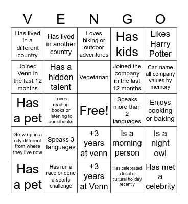 Venn-go Bingo Card