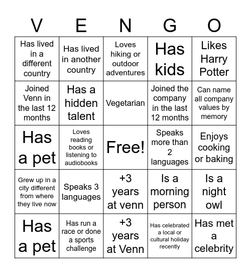 Venn-go Bingo Card