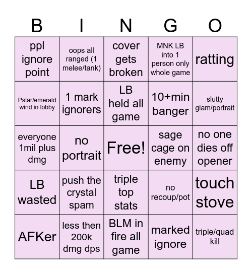 Ranked CC bingo Card