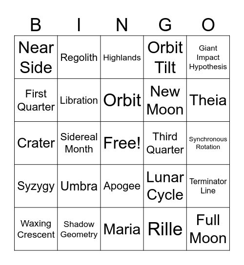 Moon Bingo Card